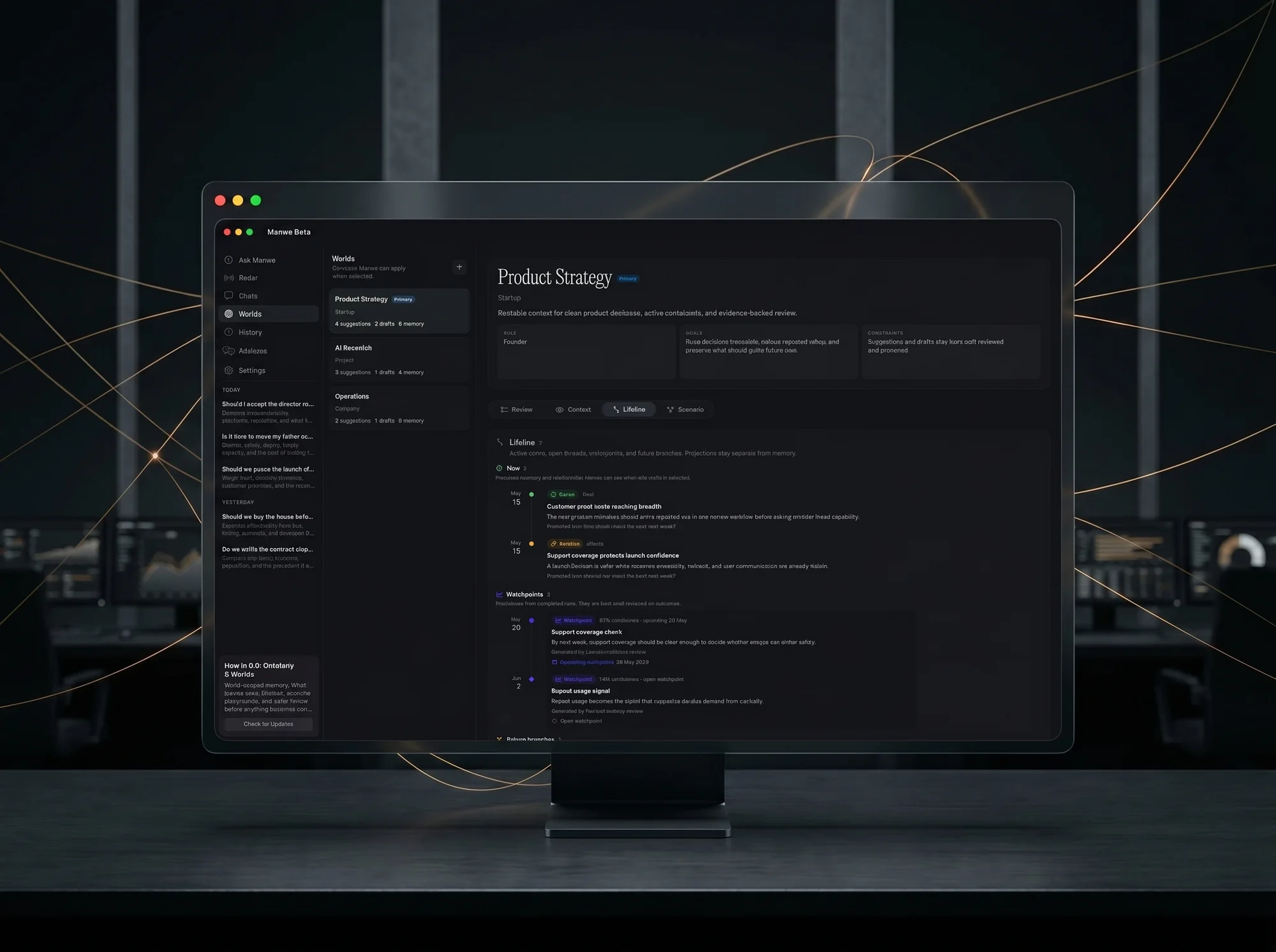 Manwe Mac beta Worlds and Lifeline view